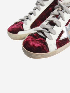 Golden Goose Burgundy velvet printed Super-star trainers - size UK 6