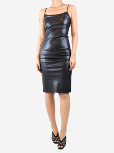 Theory Black faux leather midi dress - size UK 4
