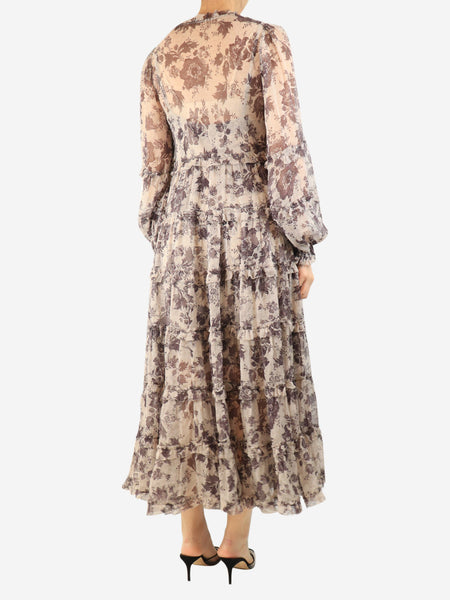Ecru Juno tiered georgette midi dress - size UK 14 alternate image