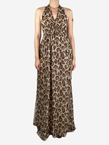 Joseph Brown leopard print halter neck silk maxi dress - size UK 8