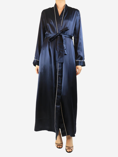 Navy silk Bailey dressing gown - size S Homeware Derek Rose 