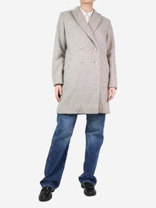 Brora Grey double-breasted wool coat - size UK 12