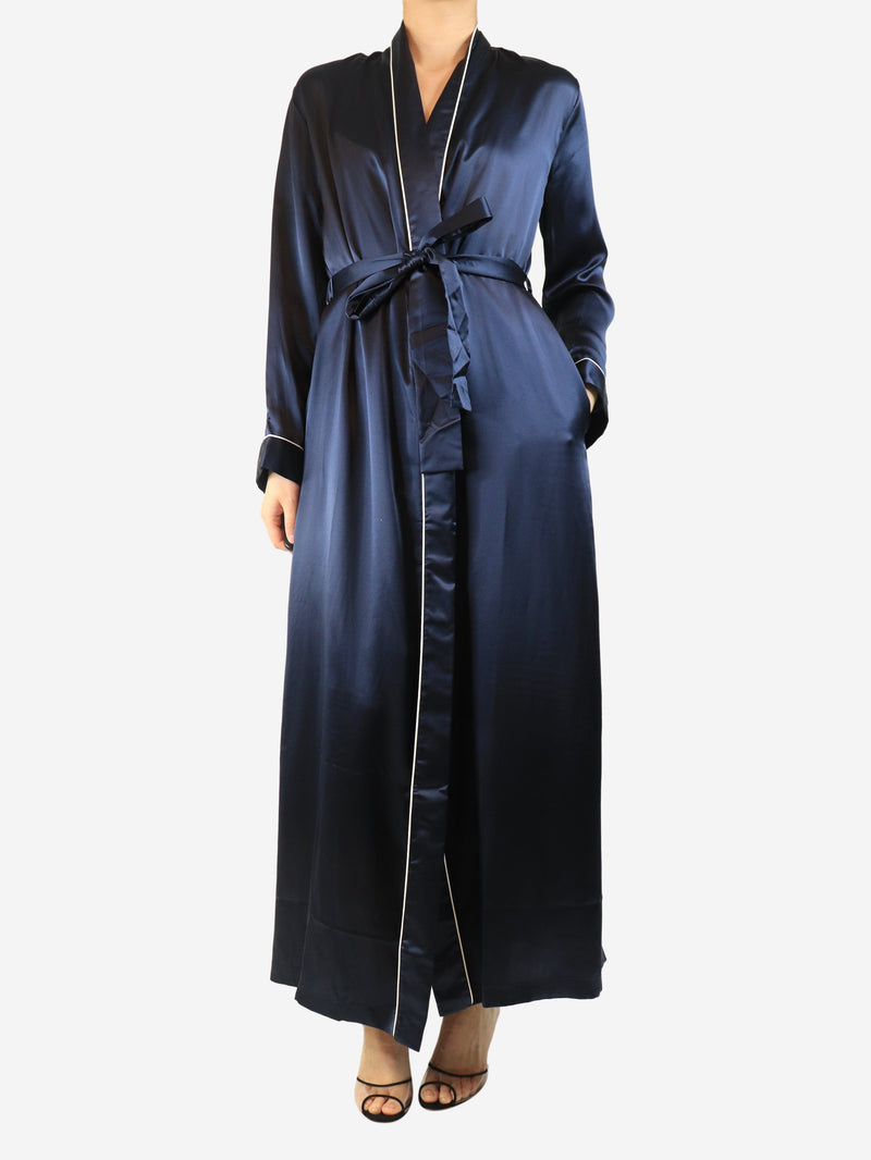 Navy silk Bailey dressing gown - size S Homeware Derek Rose 