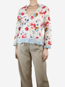 Marni Multicoloured floral-printed V-neckline top - size UK 10