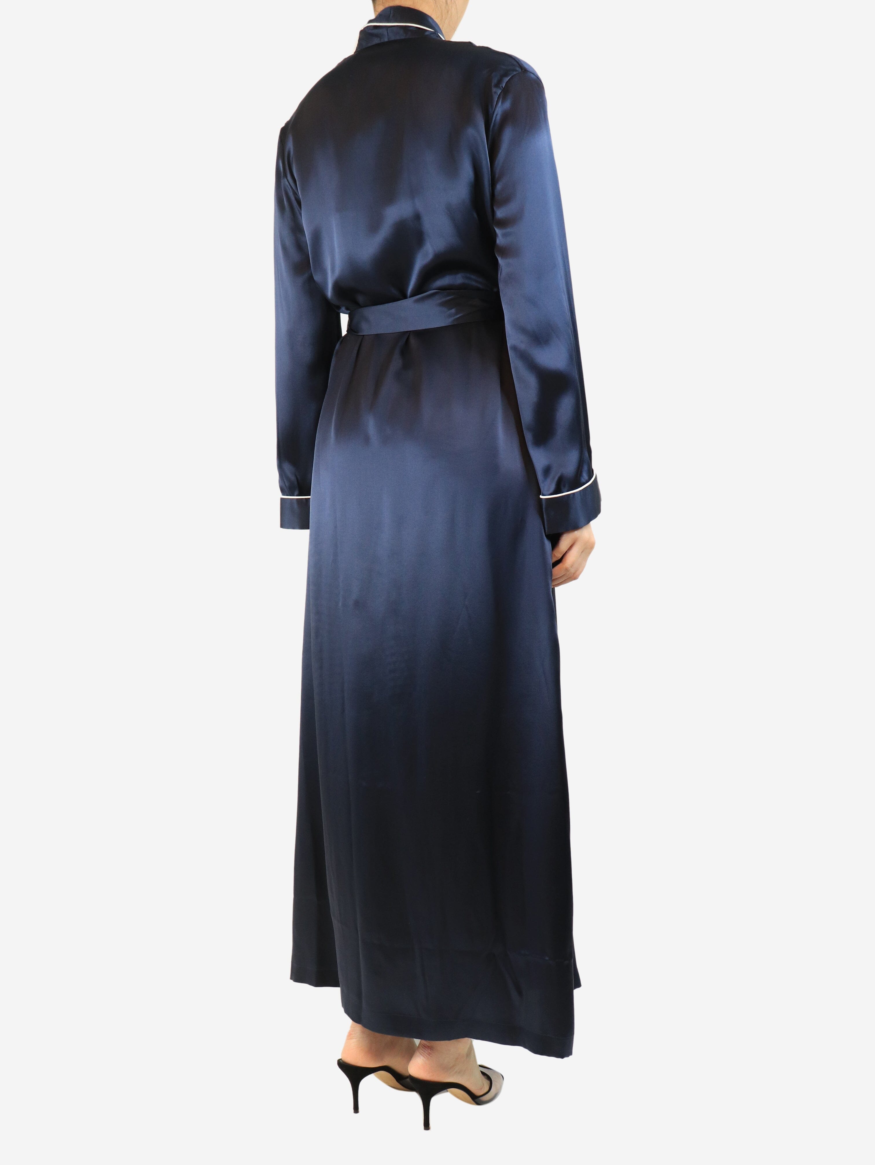 Navy silk Bailey dressing gown - size S Homeware Derek Rose 