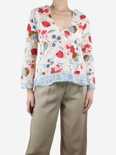 Multicoloured floral-printed V-neckline top - size UK 10 Tops Marni 