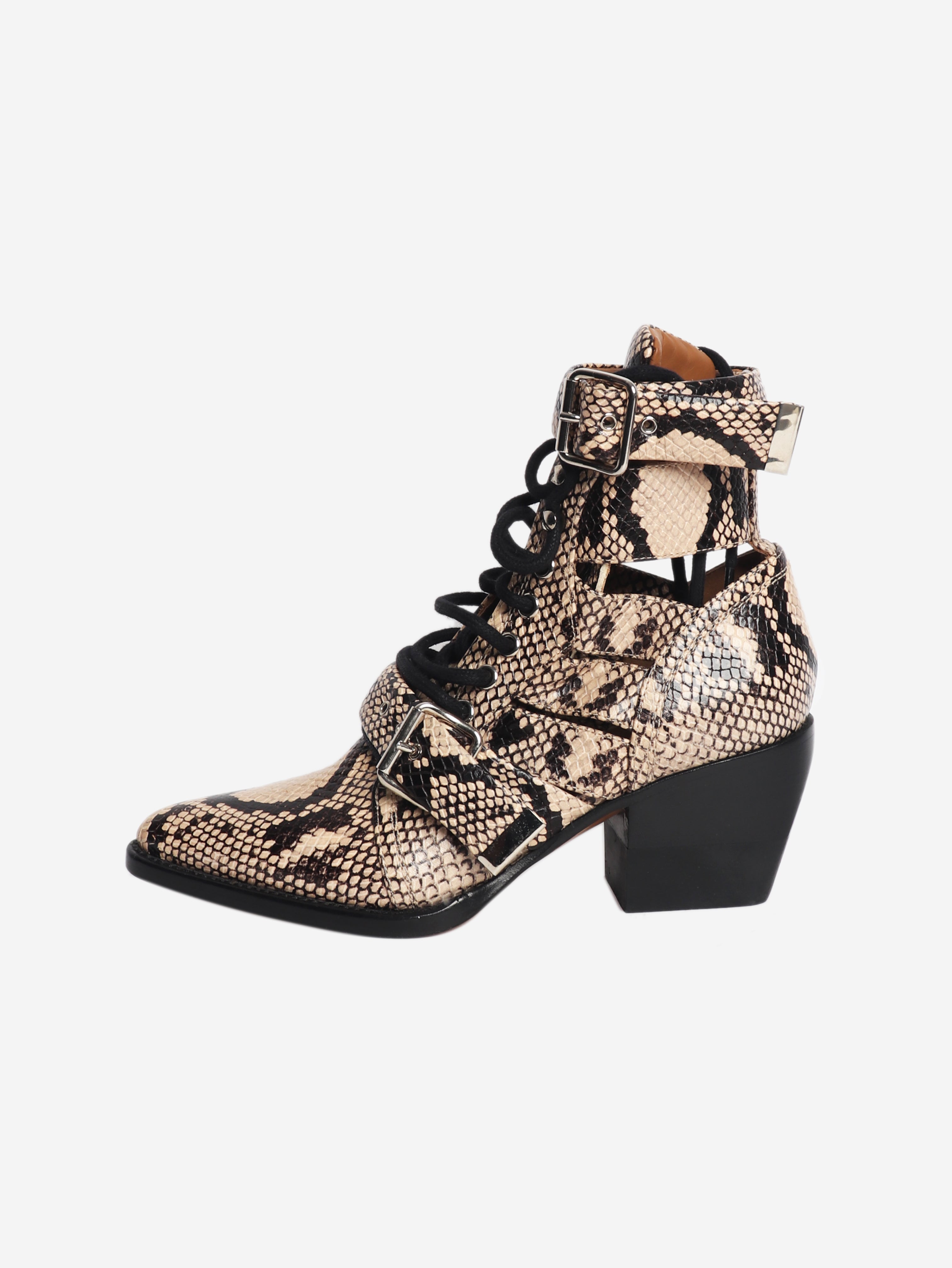 Brown snakeskin printed boots - size EU 36.5 (UK 3.5)