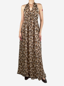 Joseph Brown leopard print halter neck silk maxi dress - size UK 8