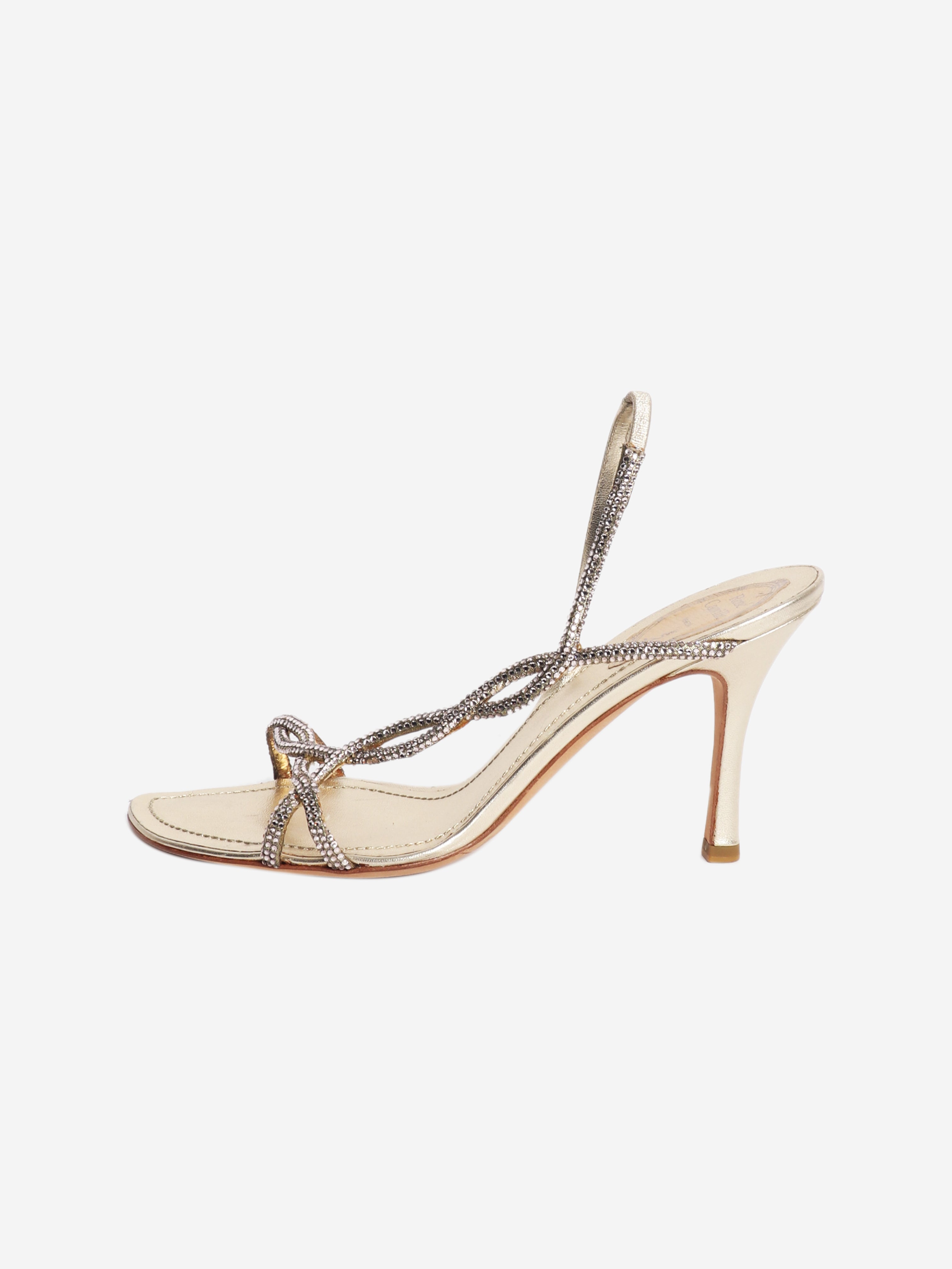 Gold sparkly embellished sandal heels - size EU 38.5