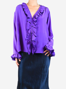 Victoria Beckham Purple ruffled blouse - size UK 8