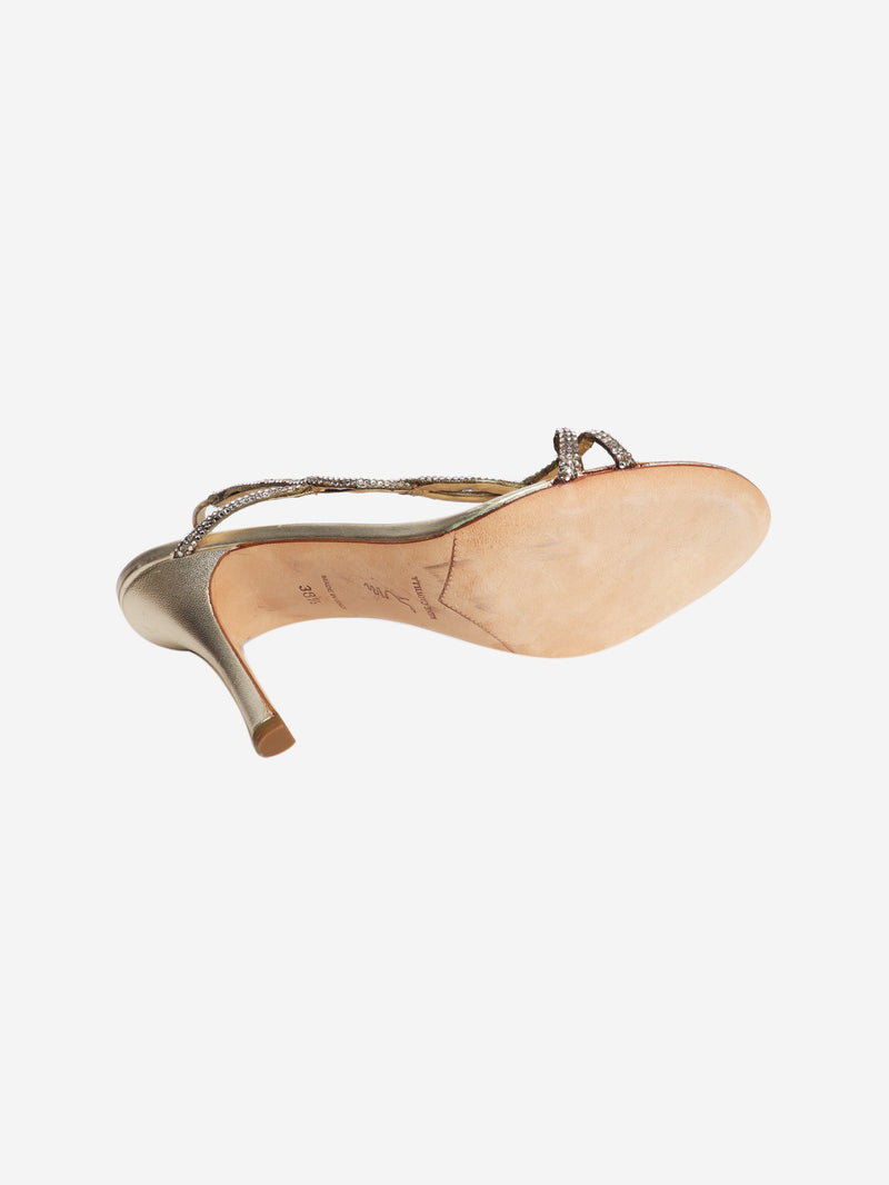 Gold sparkly embellished sandal heels - size EU 38.5