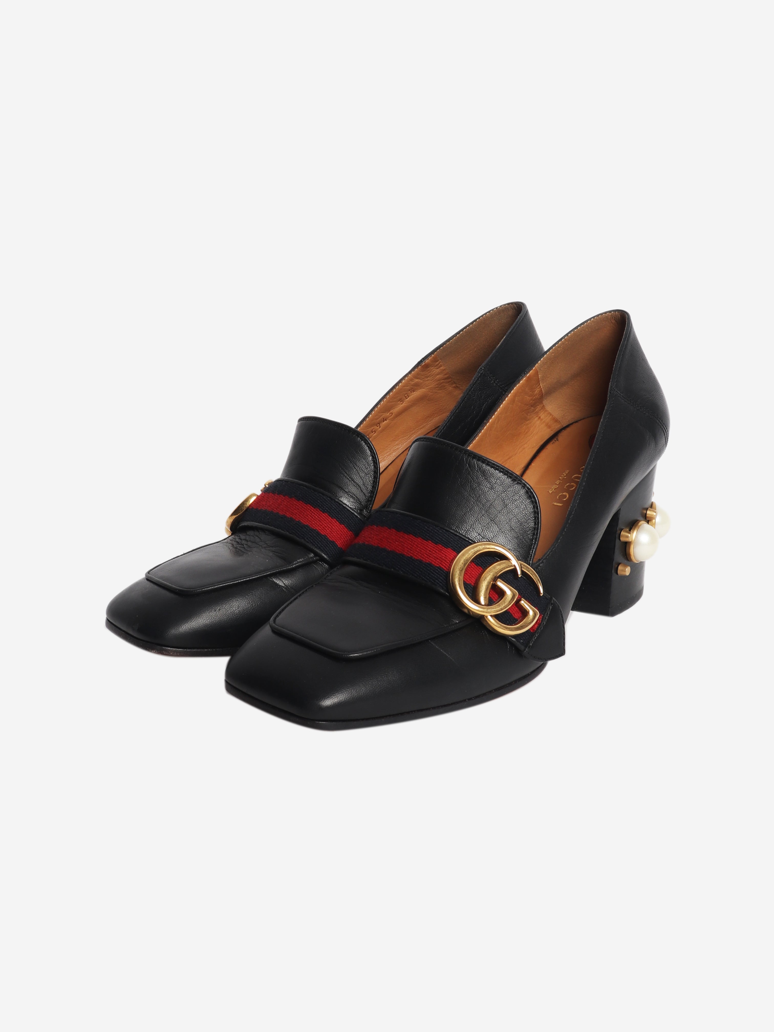 Black pearl-block heeled loafers - size EU 38.5