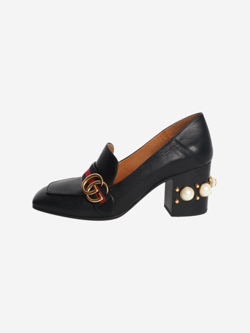 Black pearl-block heeled loafers - size EU 38.5