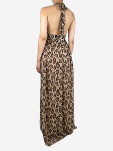 Joseph Brown leopard print halter neck silk maxi dress - size UK 8