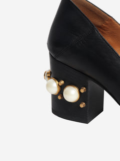 Black pearl-block heeled loafers - size EU 38.5