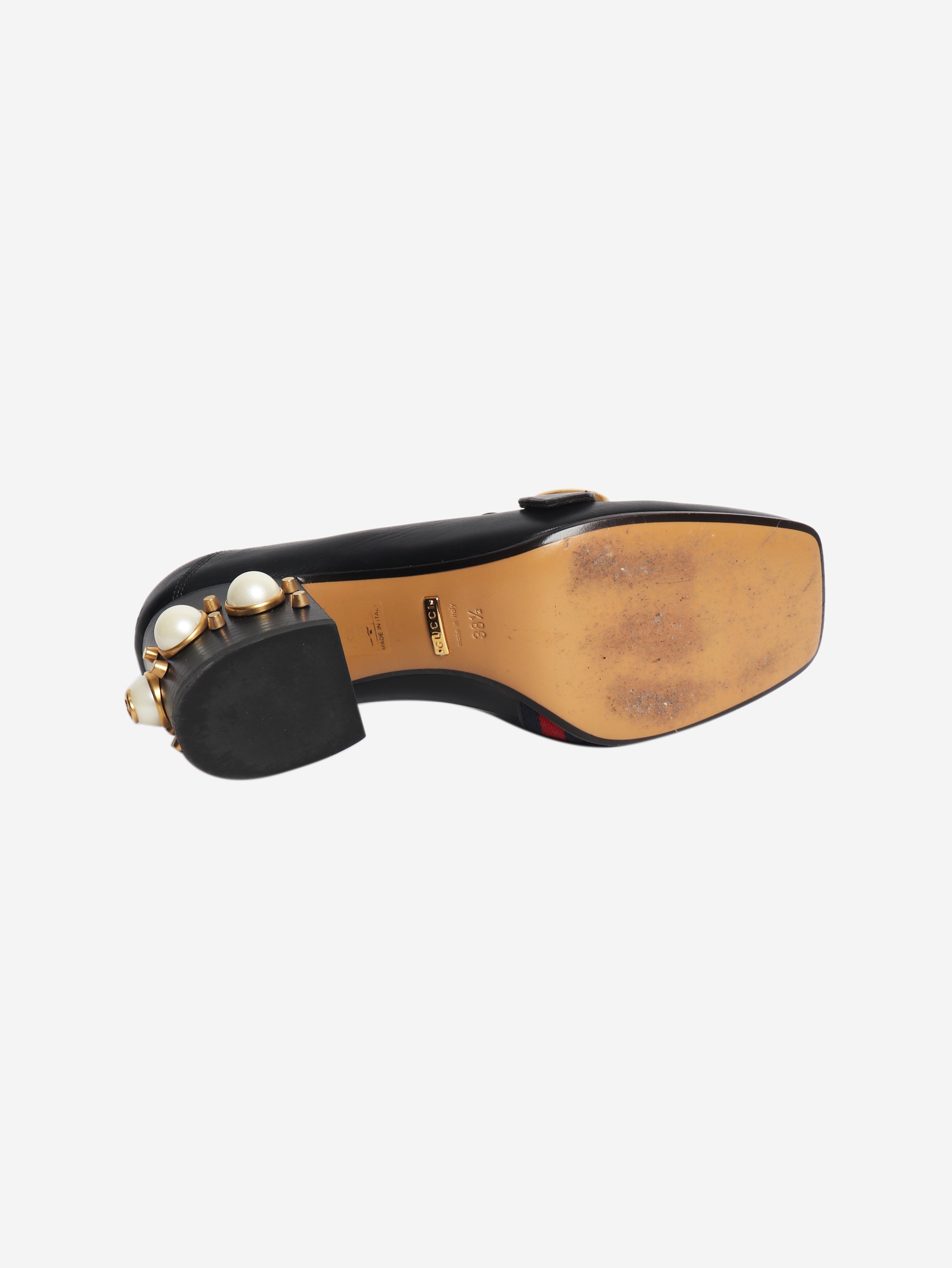 Black pearl-block heeled loafers - size EU 38.5