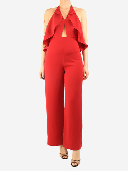 Red crepe halterneck jumpsuit - size UK 10 product image