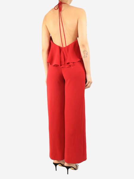 Red crepe halterneck jumpsuit - size UK 10 alternate image