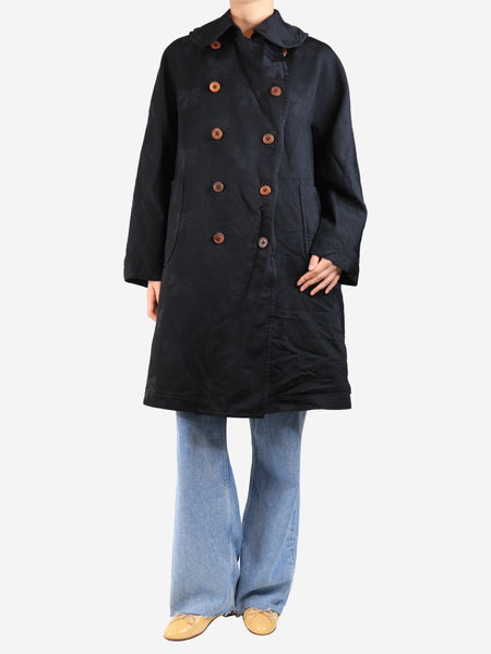 Black double-breasted bow jacquard coat - size S product image