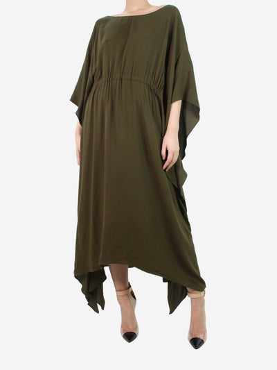 Olive green silk midi dress - size UK 12 Dresses Valentino 