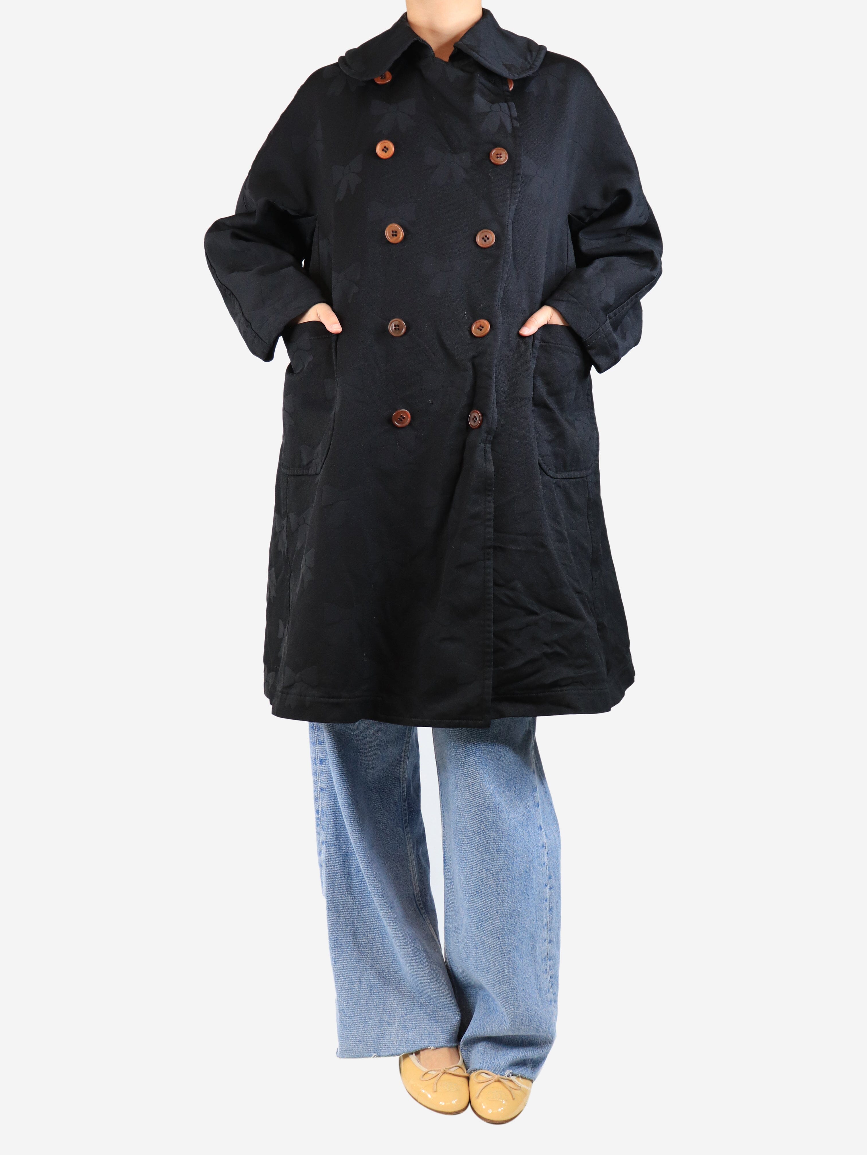 Black double-breasted bow jacquard coat - size S Coats & Jackets Comme Des Garçons GIRL 