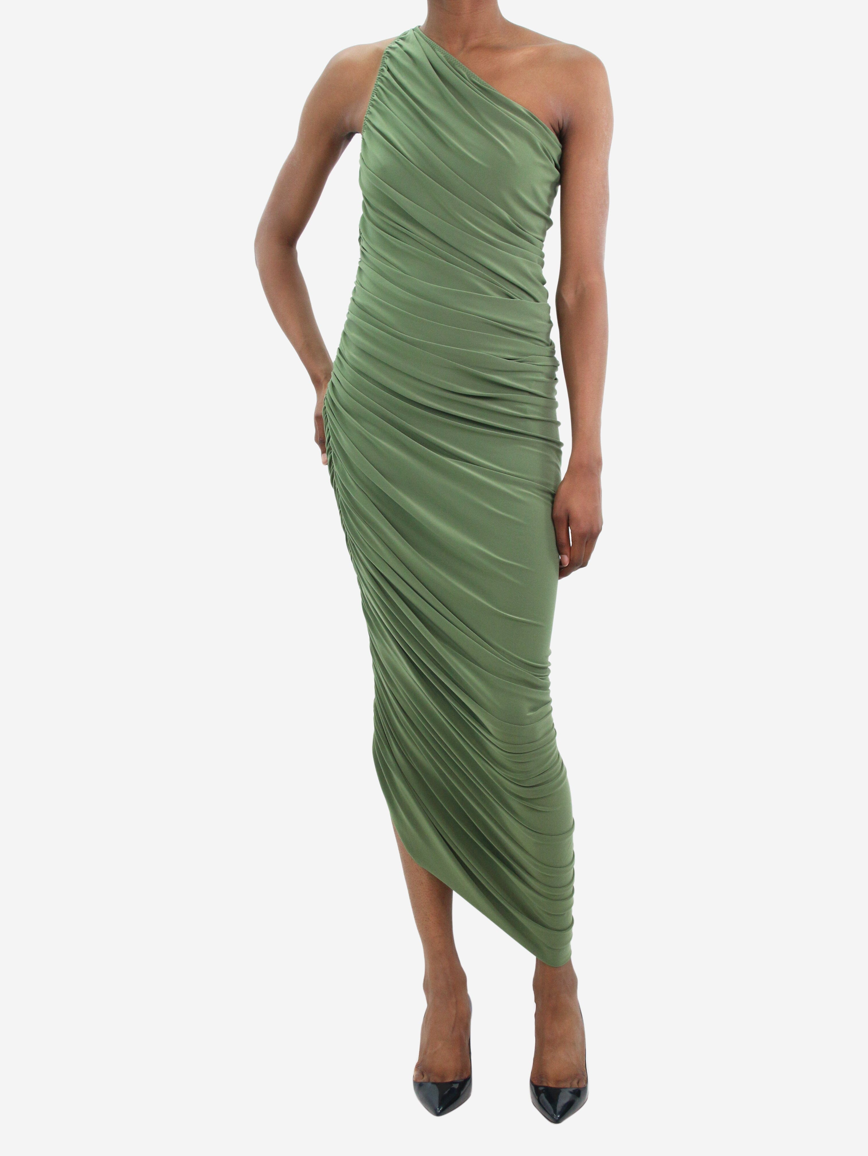 Green one-shoulder ruched dress - size XS