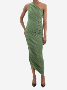 Norma Kamali Green one-shoulder ruched dress - size XS