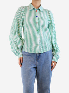 Erotokritos Green striped seersucker cotton blouse - size UK 6