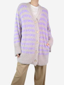 Stella McCartney Lilac faux fur striped cardigan - size UK 10