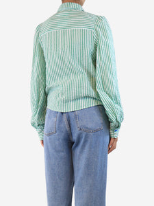 Erotokritos Green striped seersucker cotton blouse - size UK 6