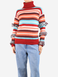 Hayley Menzies Multicolour fringed striped funnel-neck jumper - size S