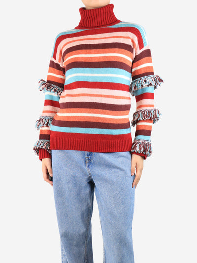 Multicolour fringed striped funnel-neck jumper - size S Knitwear Hayley Menzies 