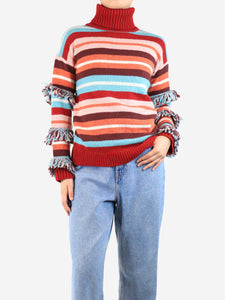 Hayley Menzies Multicolour fringed striped funnel-neck jumper - size S