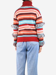 Hayley Menzies Multicolour fringed striped funnel-neck jumper - size S