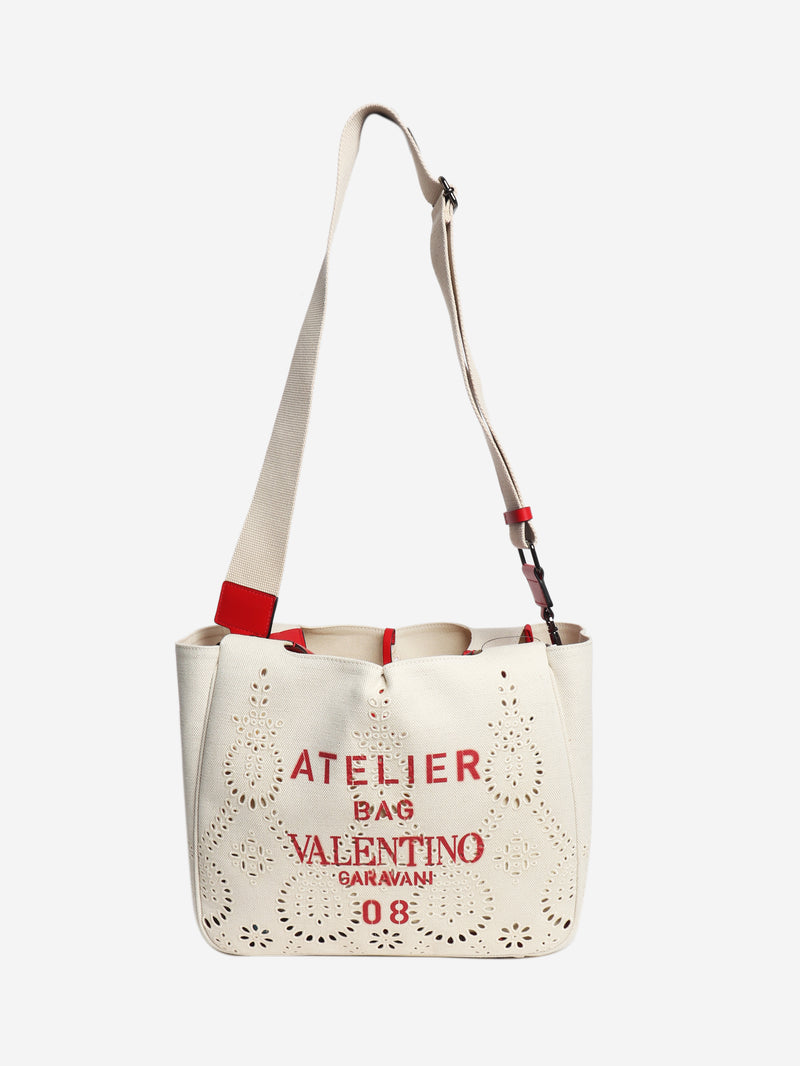 Neutral and red Atelier broderie 08 bag