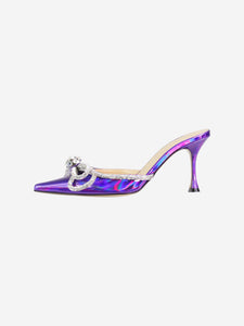 Mach & Mach Purple double bow iridescent leather mules - size EU 37.5
