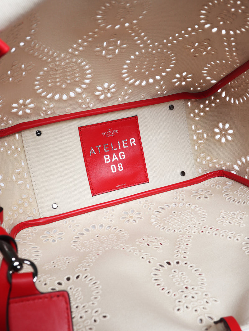 Neutral and red Atelier broderie 08 bag