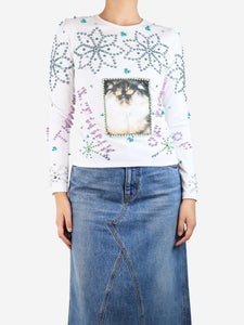 Chopova Lowena White kitty beaded jersey top - size M