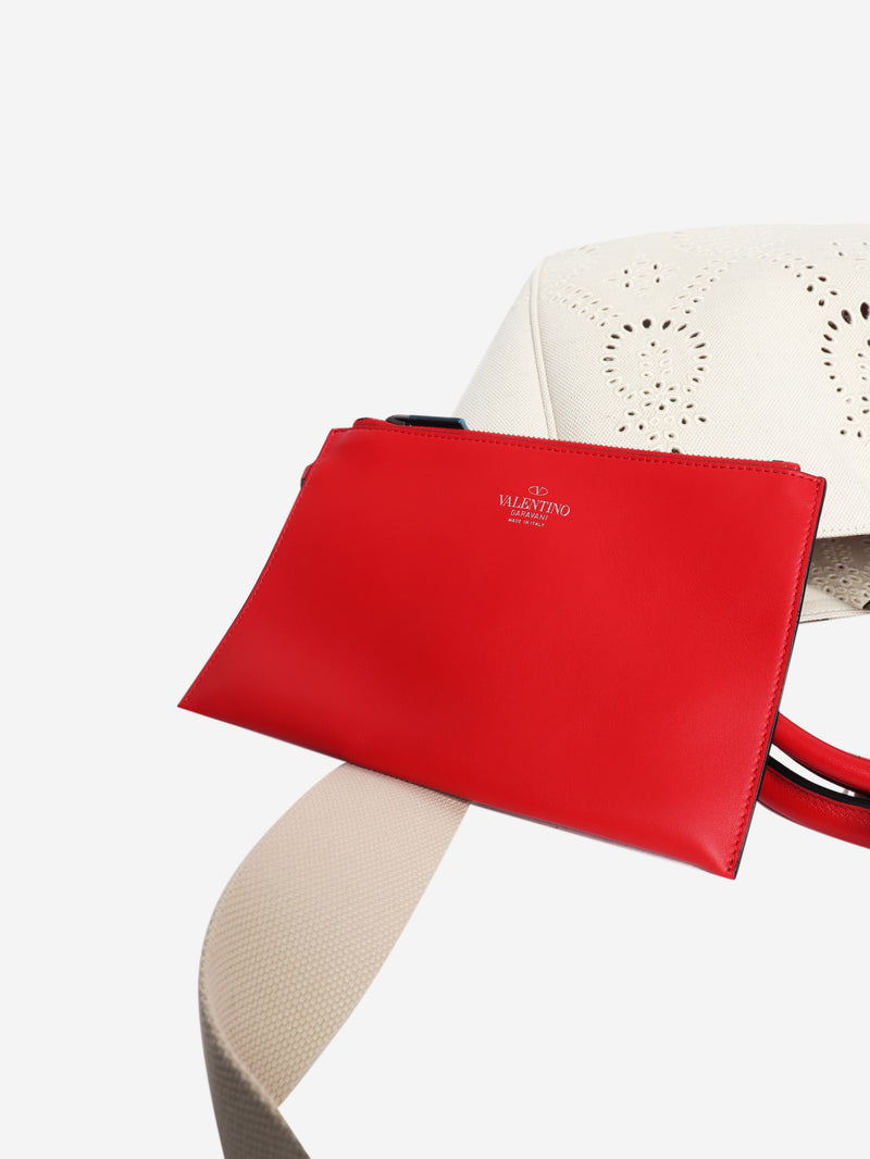 Neutral and red Atelier broderie 08 bag
