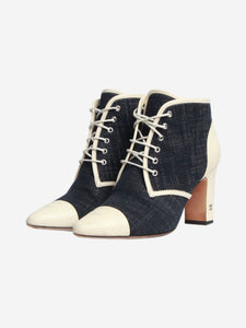 Chanel Navy blue denim contrast lace-up ankle boots - size EU 38.5