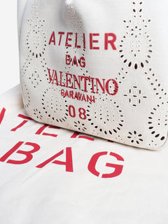 Neutral and red Atelier broderie 08 bag