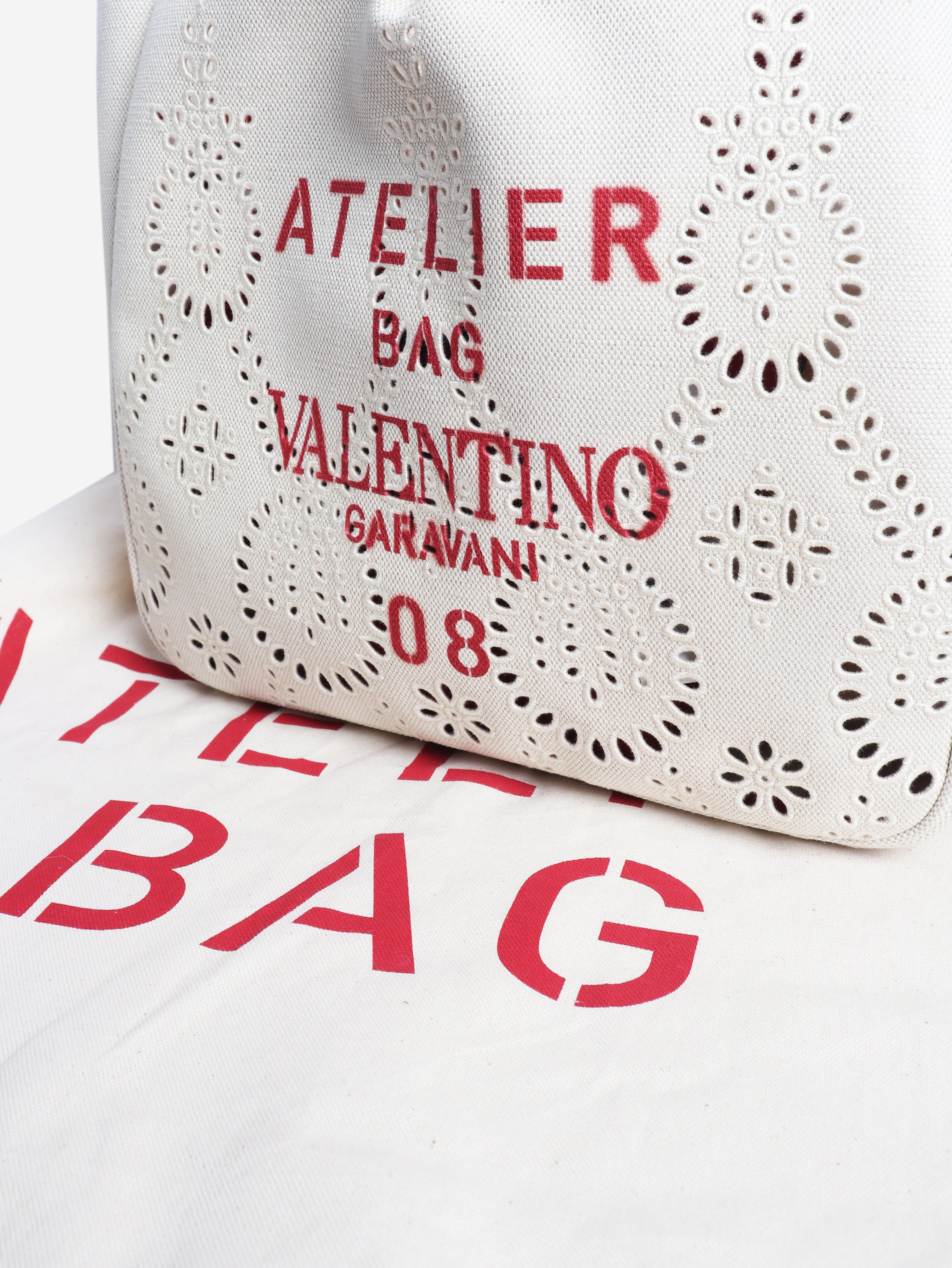 Neutral and red Atelier broderie 08 bag