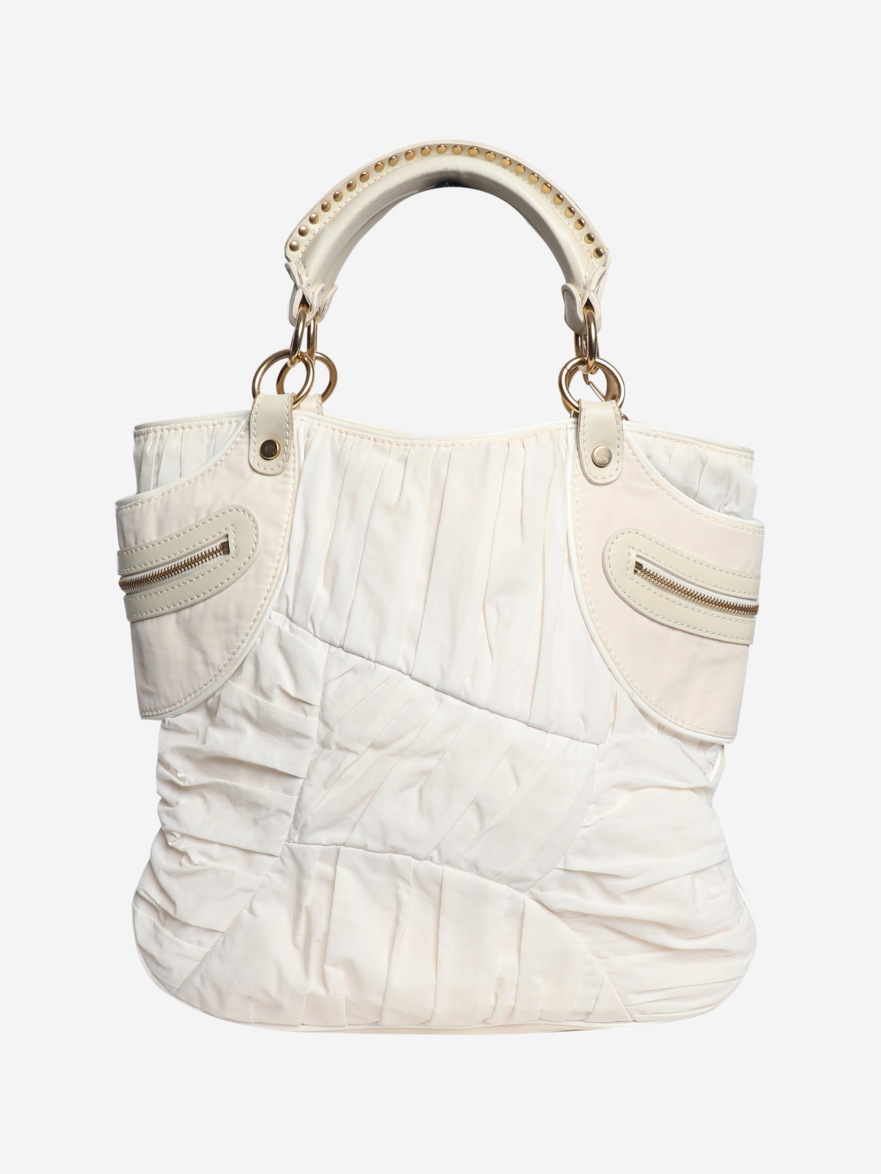 White nylon top handle bag
