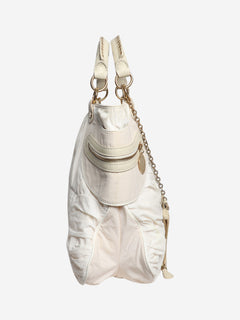 White nylon top handle bag