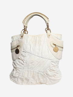 White nylon top handle bag