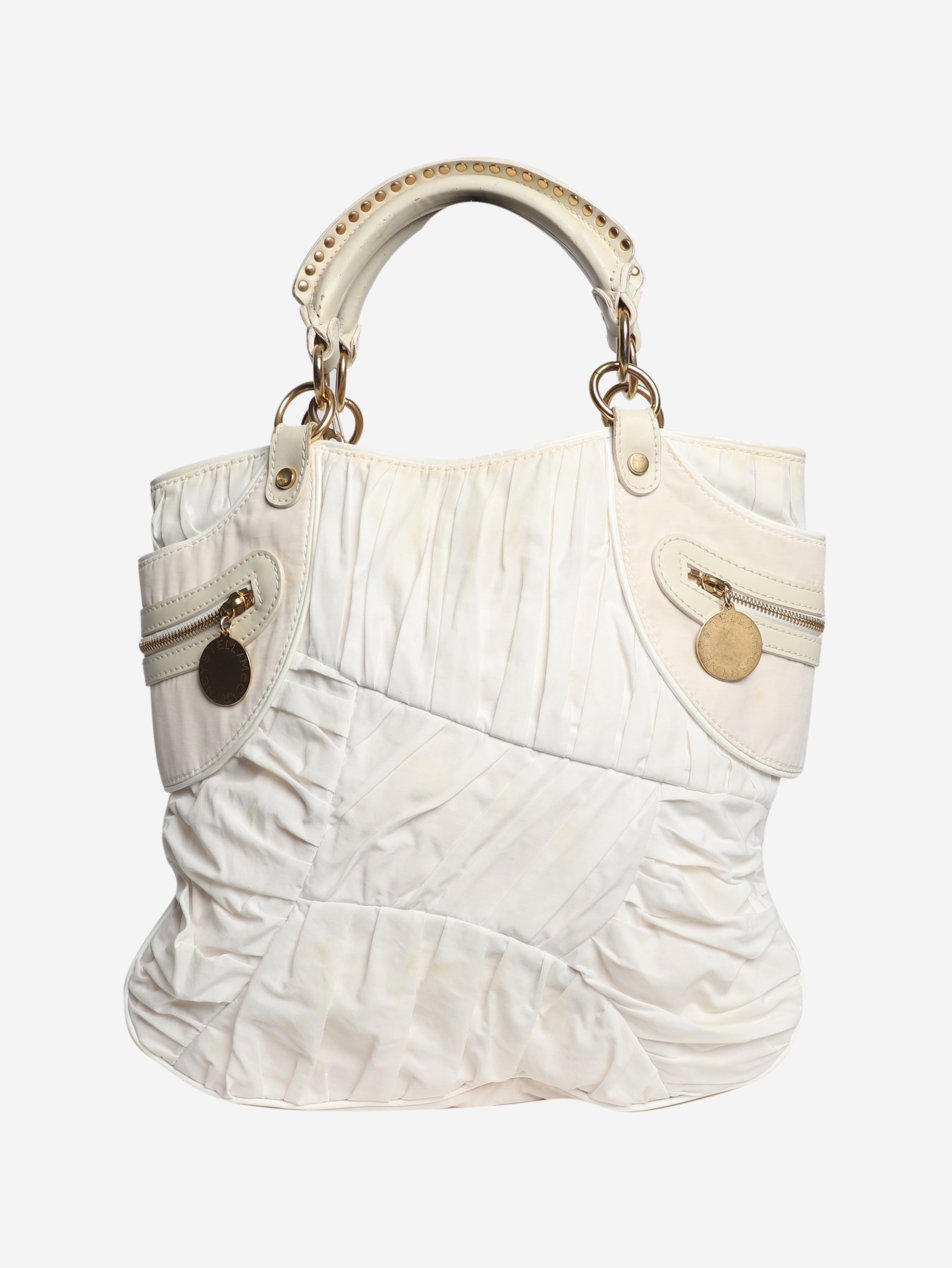 White nylon top handle bag