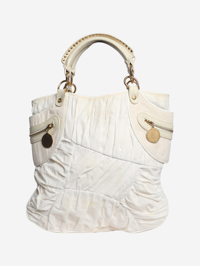 White nylon top handle bag
