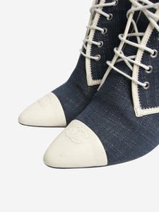 Chanel Navy blue denim contrast lace-up ankle boots - size EU 38.5