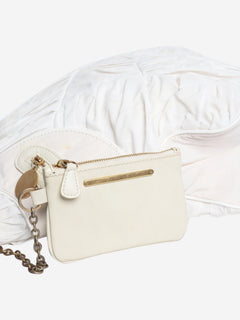 White nylon top handle bag