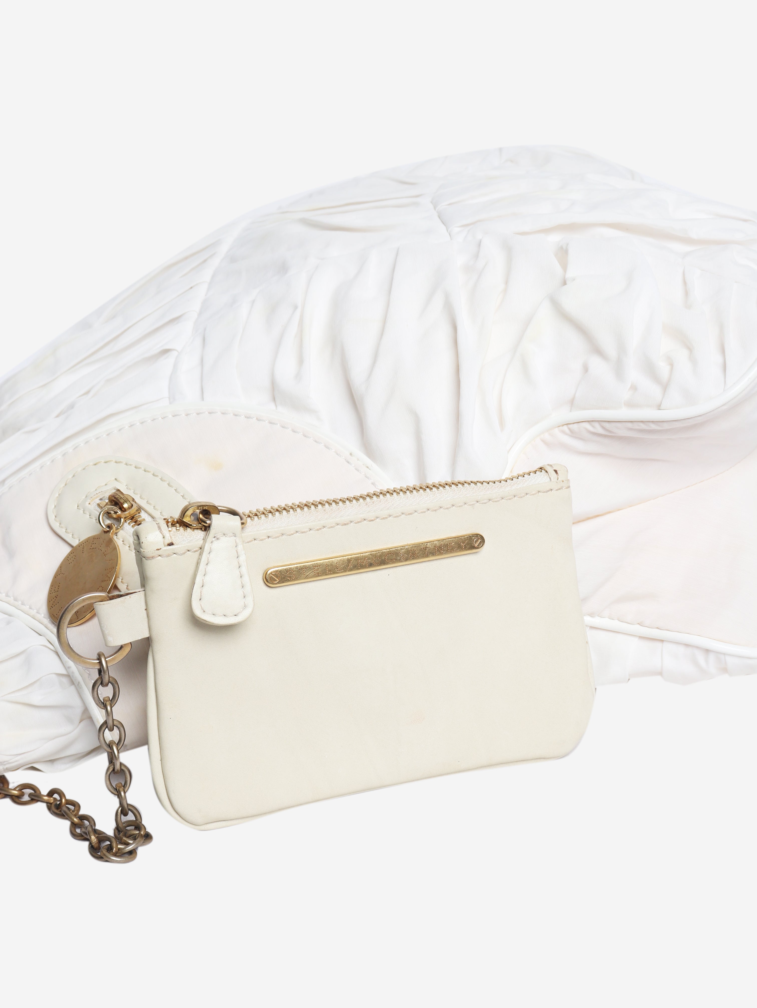 White nylon top handle bag